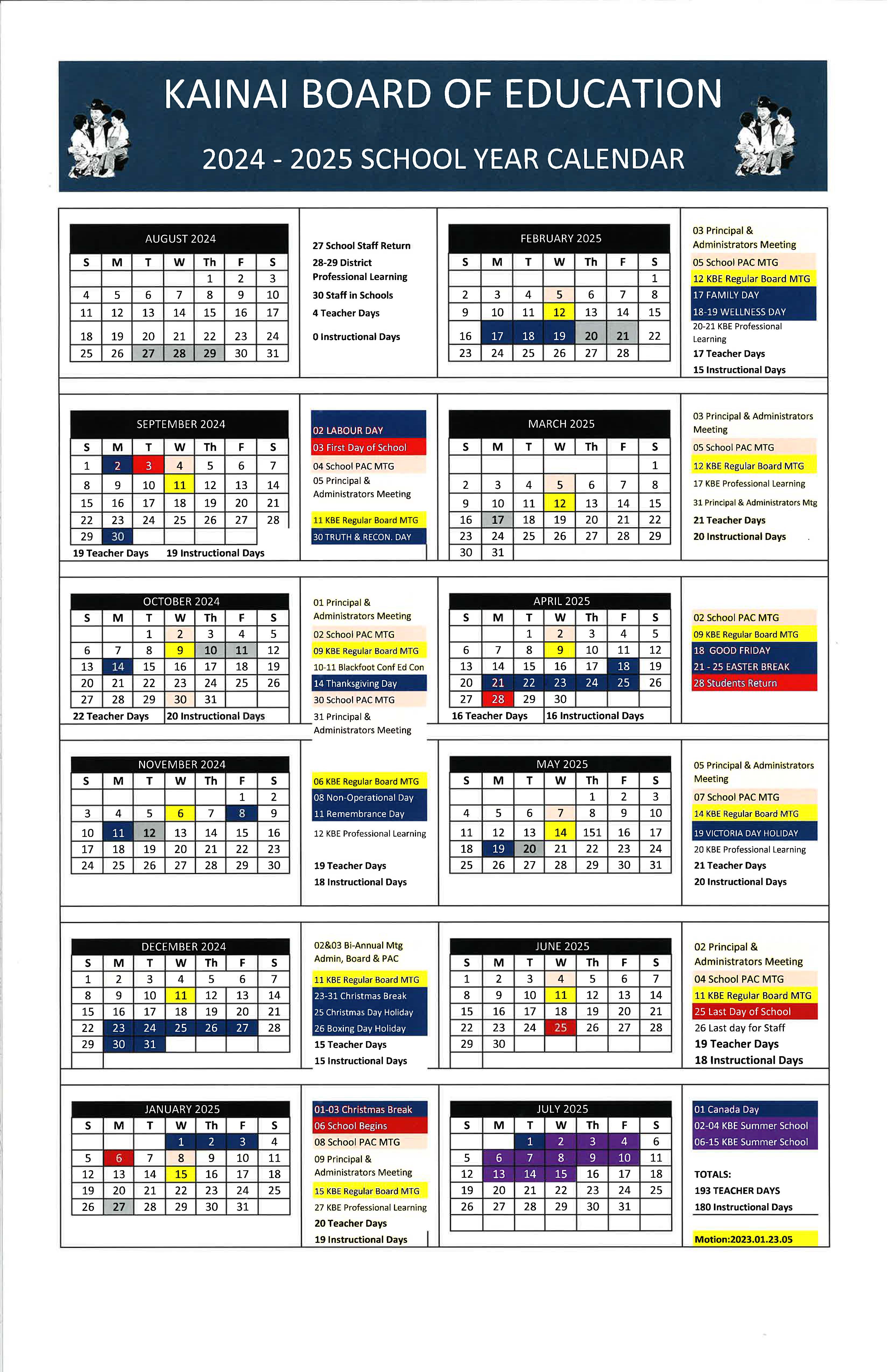 School Calendar 2024 & 2025